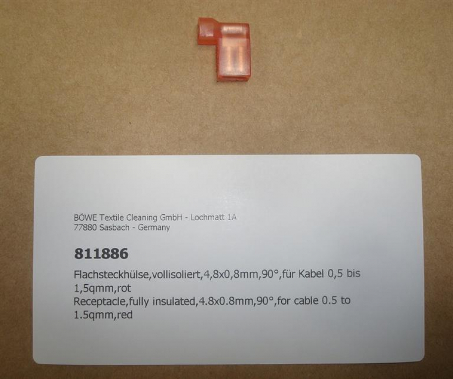 Flachsteckhülse,vollisoliert,4,8x0,8mm,90°,für Kabel 0,5 bis 1,5qmm,rot