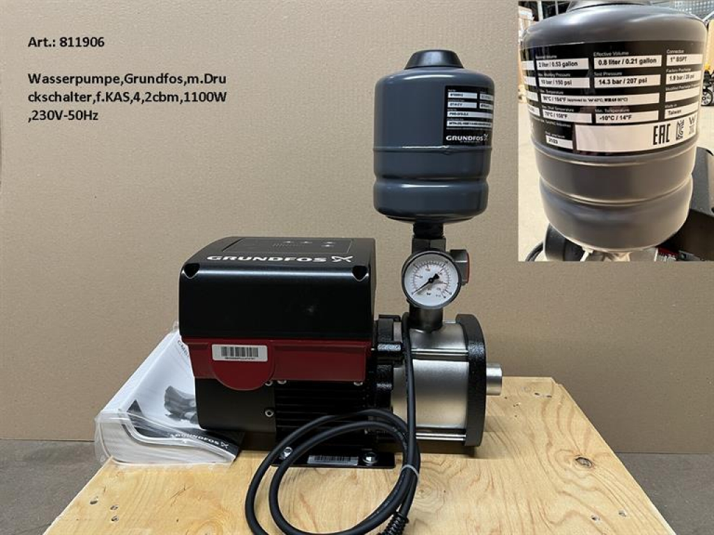 Wasserpumpe,Grundfos,m.Druckschalter,f.KAS,4,2cbm,1100W,230V-50Hz